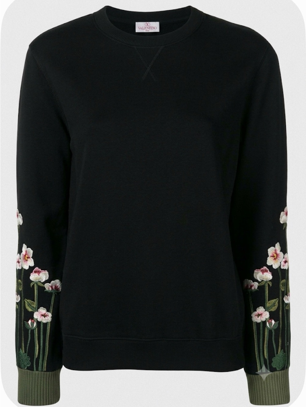 RED Valentino Black Sweater knit top  Floral Embroidered Sleeves medium NWOT 🌱